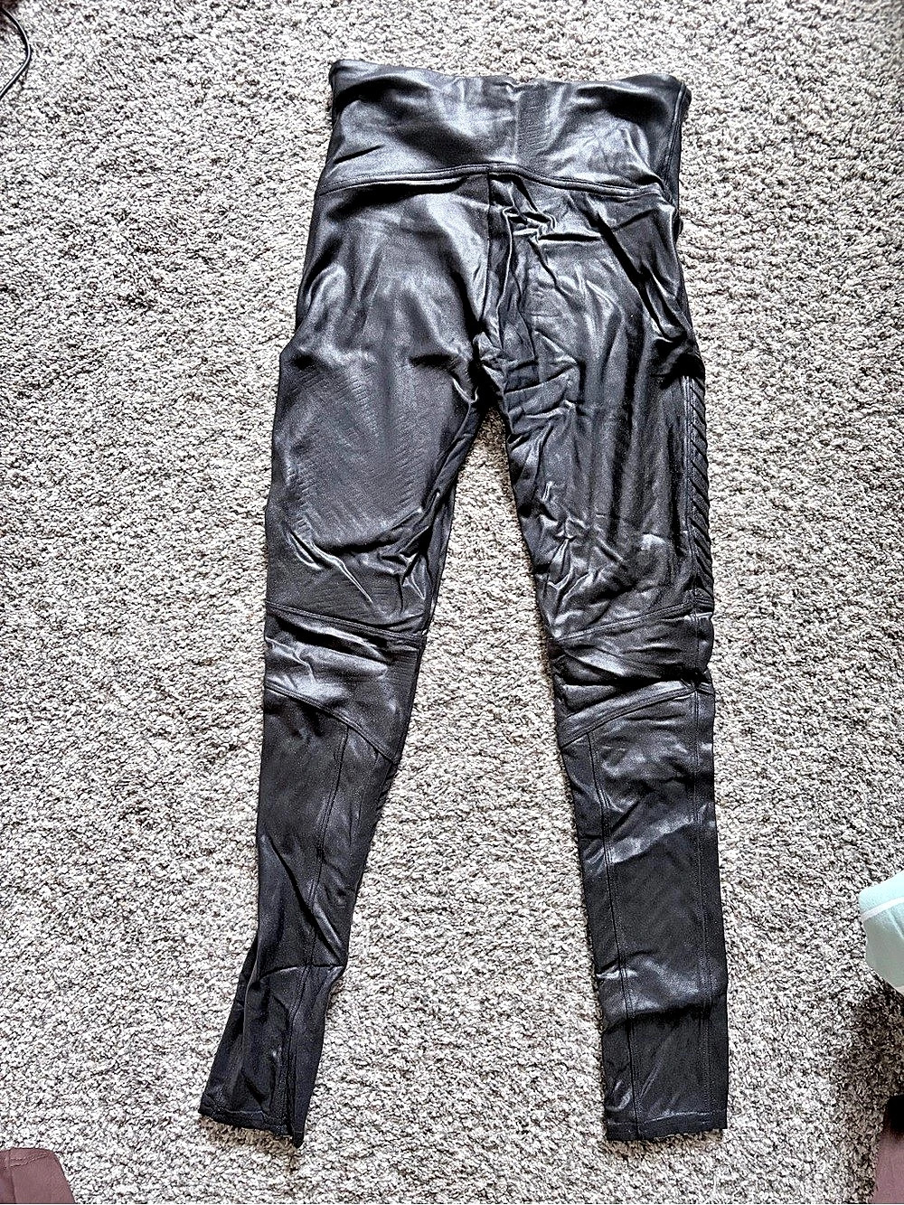 SPANX Faux Leather Moto Leggings Black Medium - Picture 2 of 4
